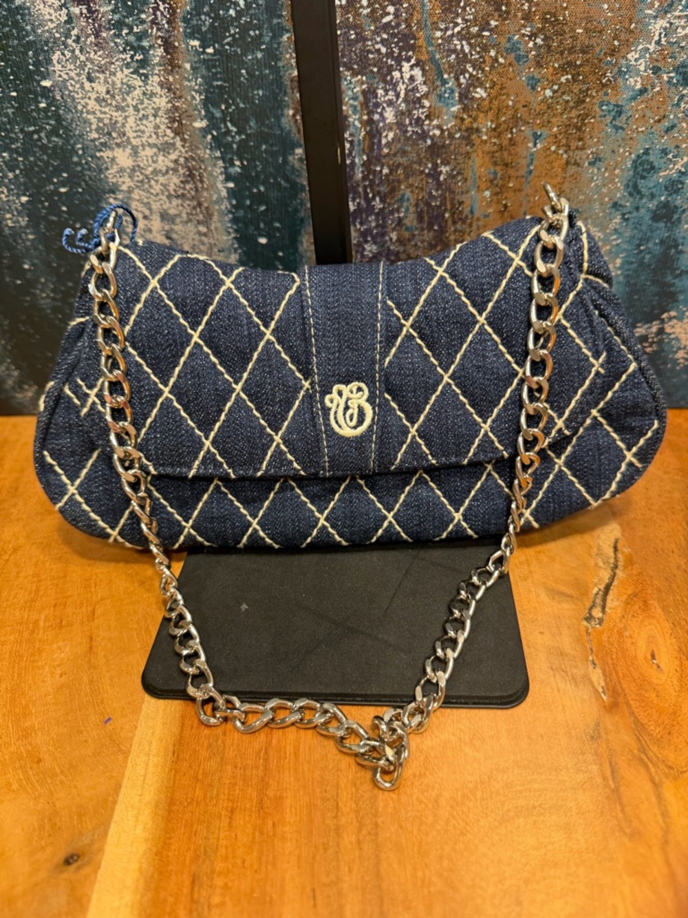 Vera Bradley Quilted Denim Shoulder Bag with Cream Stitching